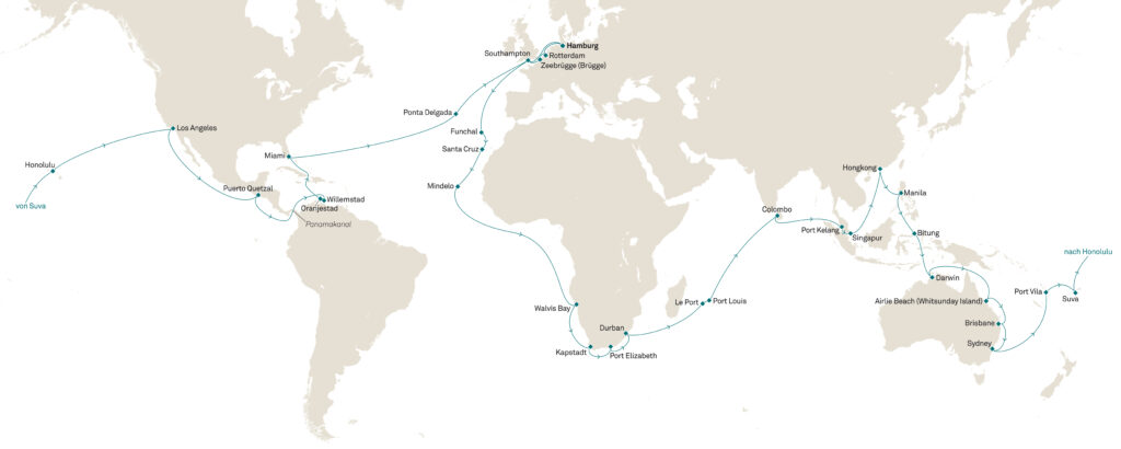 Die Route rund um die Welt